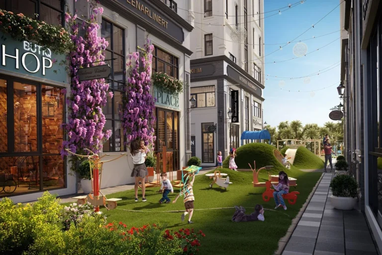 Mảng xanh và tiện ích xen kẽ giữa các dãy shophouse