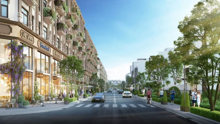 Phối cảnh dãy shophouse khu B và C Him Lam Vạn Phúc nhìn dọc trục đường