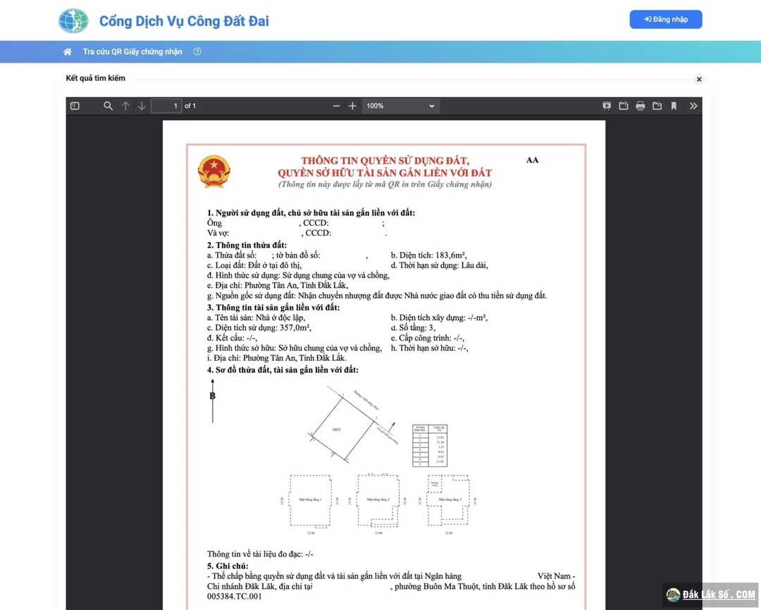Kết quả tra cứu mã QR trên cổng dịch vụ công